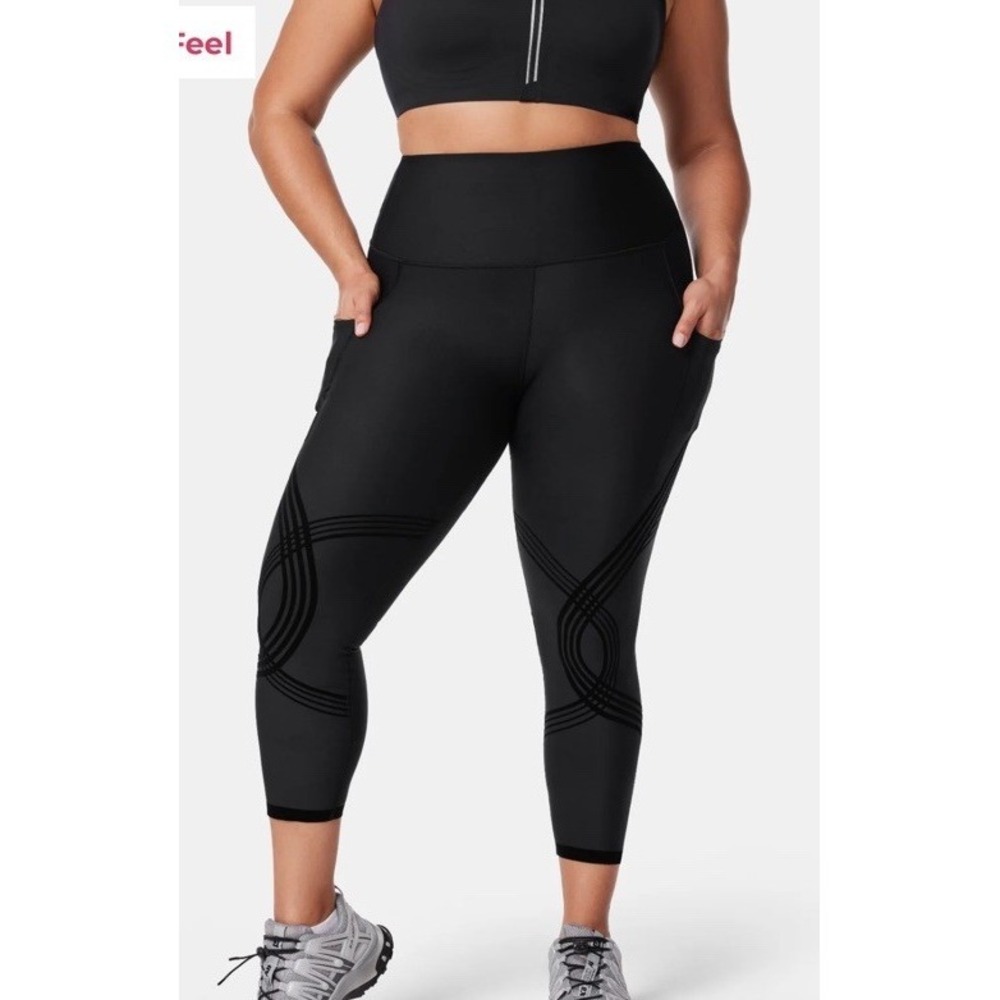 Fanka Body Sculpt Side Pocket Leggings Womens 2XL Black Compression 25.5" Inseam